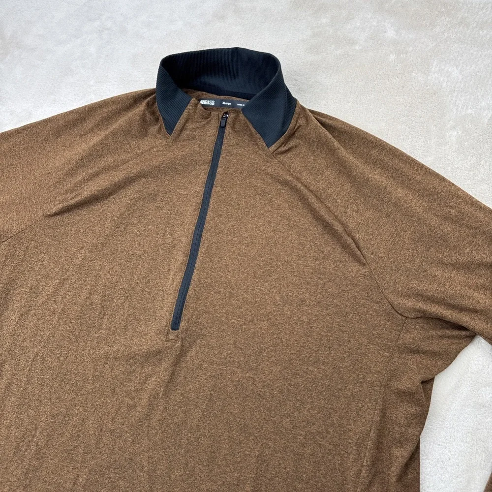REI‎ Co-op Quarter Zip Pullover Mens XL Brown Heather Long Sleeve Stretch 140973